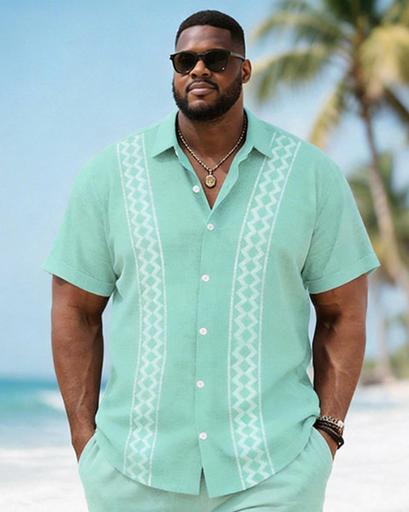 Big & Tall Men's Diamond Stripe Print Short Sleeve Shirt Shorts Set