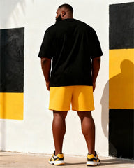 Big & Tall Men's Black King Juneteenth Print Round Neck Short Sleeve T-Shirt Shorts Set