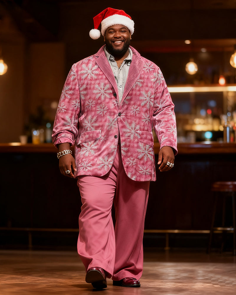 Big & Tall Men's Christmas Pink Snowflake Print Suit