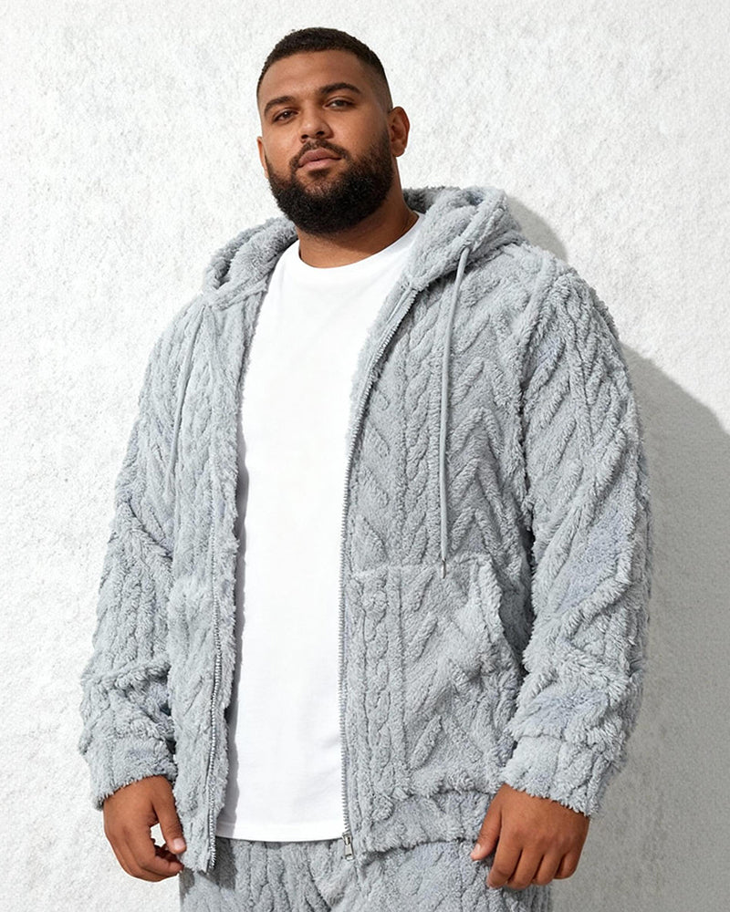 Big & Tall Men's Solid Color Mao Mao Twisted Hooded Jacket S-2XL