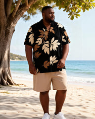 Big & Tall Men's Black Card Leaf Print Short Sleeve Shirt And Shorts Set