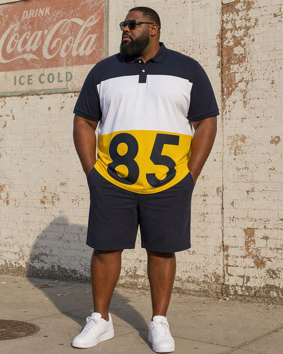 Big & Tall Men's Big Contrast Color Digital Printing Casual Business POLO Shirt Short Sleeve Shorts Set