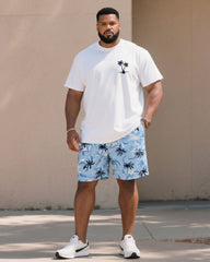 Big & Tall Men's Blue & White Simple Holiday Casual Hawaiian T-Shirt Shorts Set