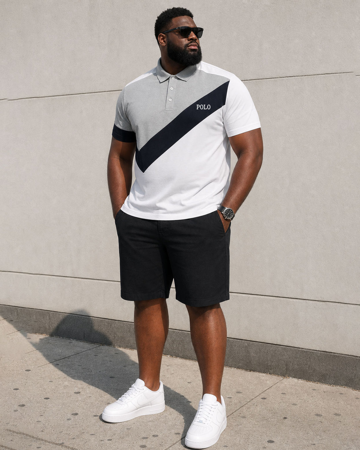 Big & Tall Men's Leisure Business Vacation Hawaii Simple Contrast Color Spliced POLO Shirt Short Sleeve Shorts Set