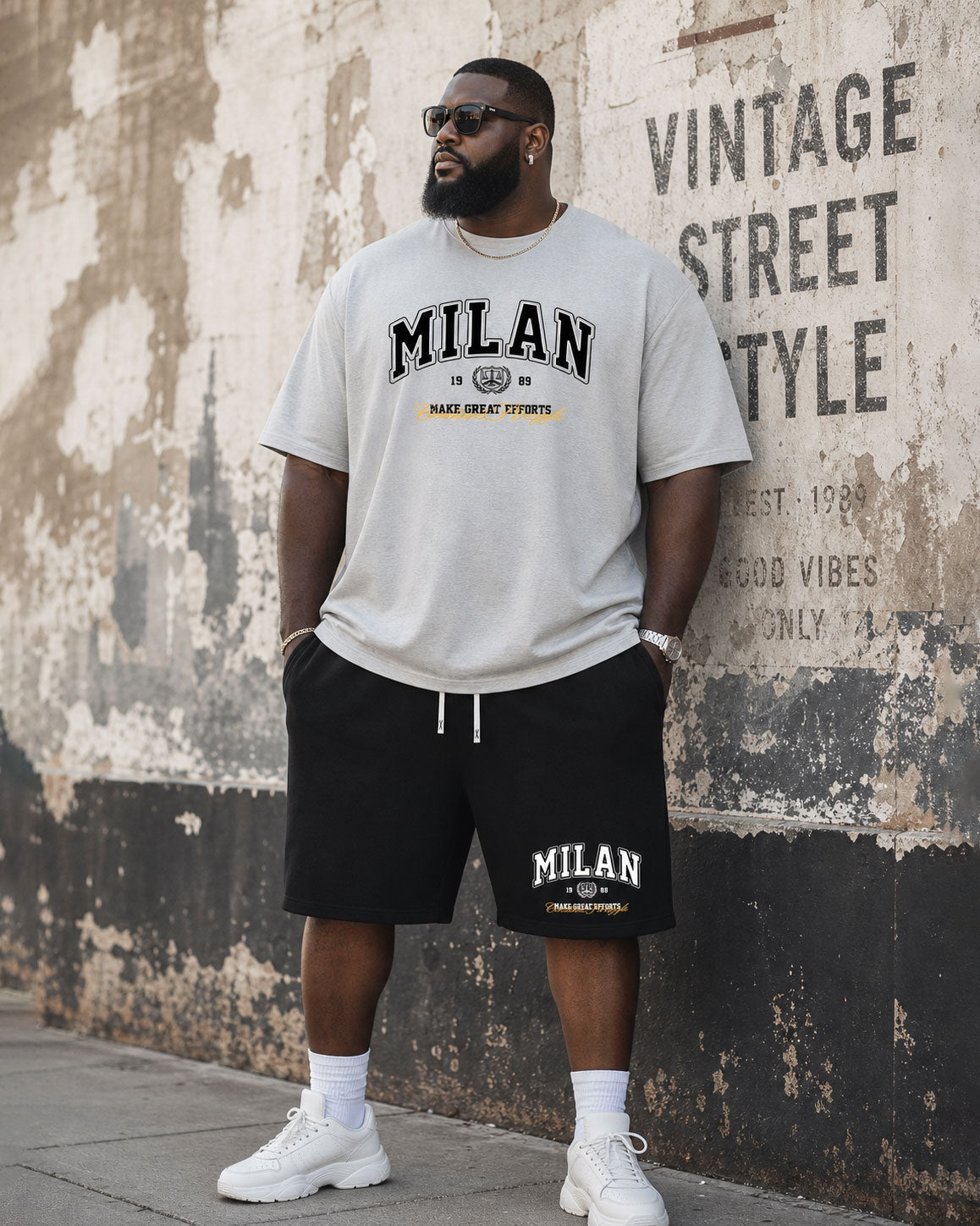 Big & Tall Men's Casual Sports Letter Printed Breathable Short-Sleeved T-Shirt Shorts Set