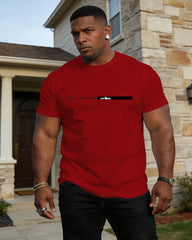 Men's Large Size Spring And Summer Casual Loose Comfortable Soft Cotton Blended Wine Red Simple Chest Printed Short Sleeve T-Shirt