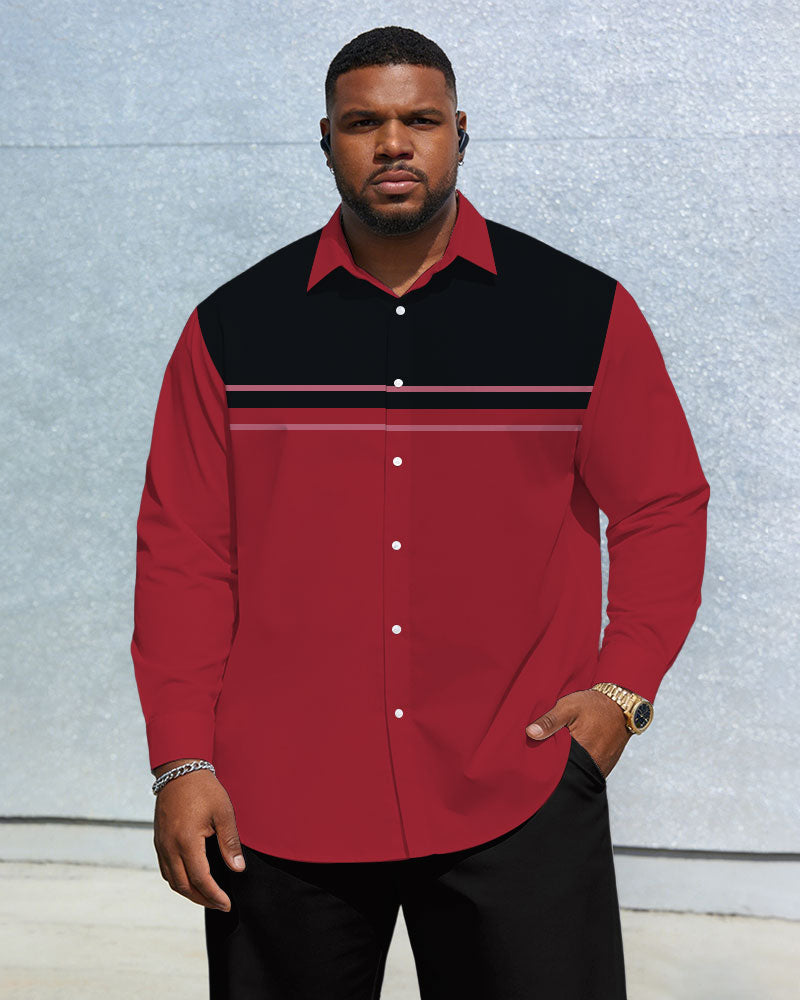 Men's Plus Size Casual Simple Holiday Couple Red & Black Color Contrast Anti-Wrinkle Long Sleeve Shirt