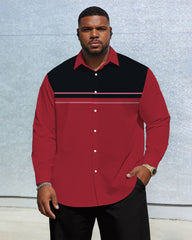 Men's Plus Size Casual Simple Holiday Couple Red & Black Color Contrast Anti-Wrinkle Long Sleeve Shirt