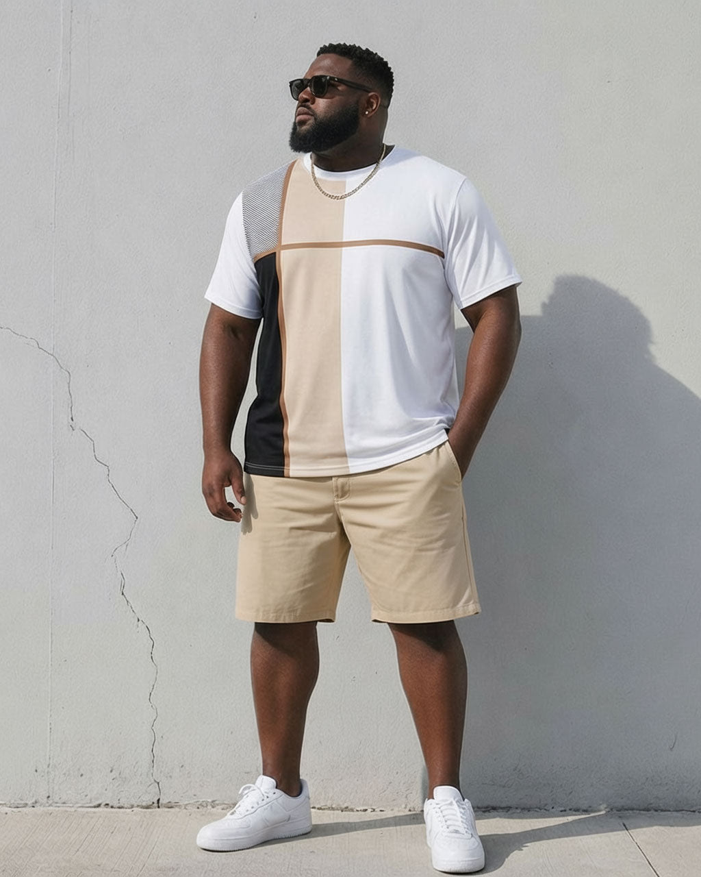 Big & Tall Men's Holiday Leisure Daily Simple Features Contrast Color Design Short Sleeve T-Shirt Shorts Set