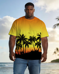 Men's Plus Size Hawaiian Landscape Coconut Print Short Sleeve T-Shirt