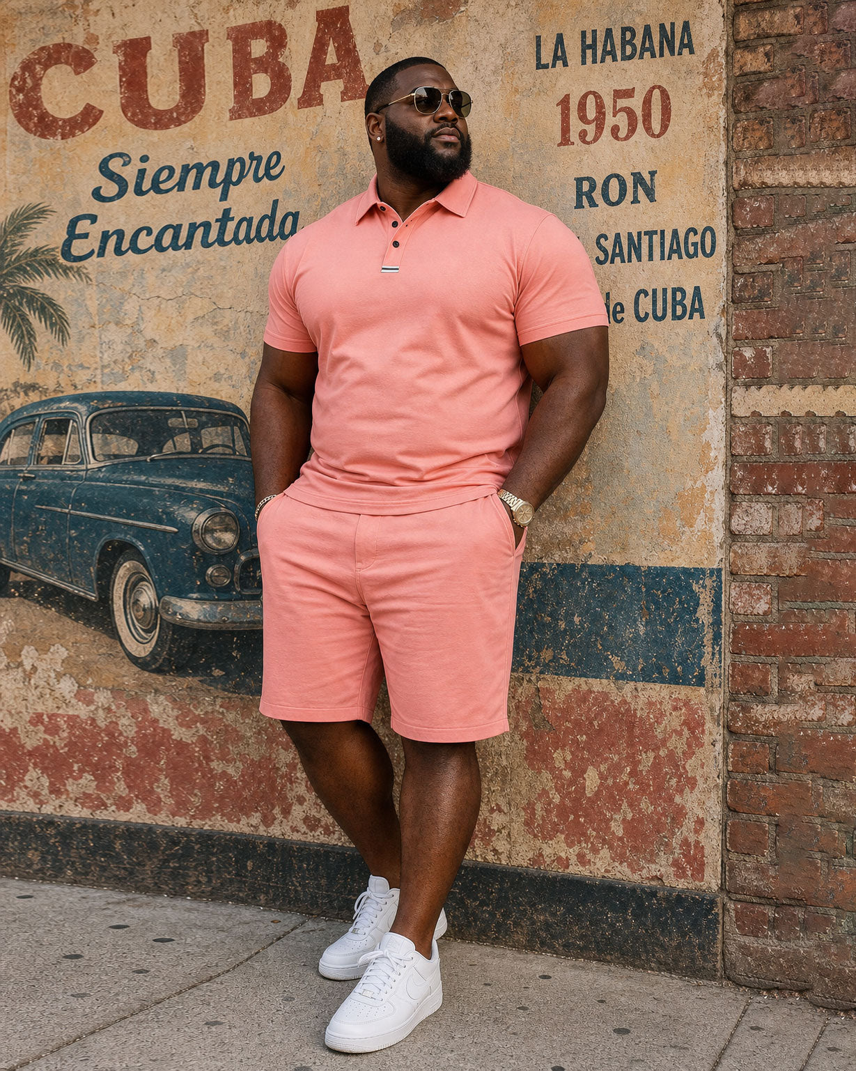 Big & Tall Men's Simple Daily Door Tube Feature Design Contrast Color Small POLO Short-sleeved Shirt Shorts Set