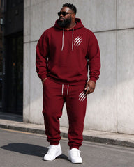 Large Size Men's Autumn And Winter Warm Contrast Red Simple Letter Printed Hoodie Sweatpants Set