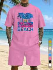 Large Size Jacquard Casual Set With Printed Chest Texture