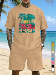 Large Size Jacquard Casual Set With Printed Chest Texture