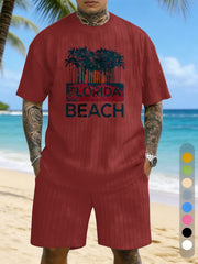 Large Size Jacquard Casual Set With Printed Chest Texture