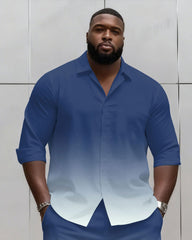 Big & Tall Men's Business Simple Blue & Purple & Grey & White 3 Choice Gradient Contrast Long Sleeve Shirt Shorts Set