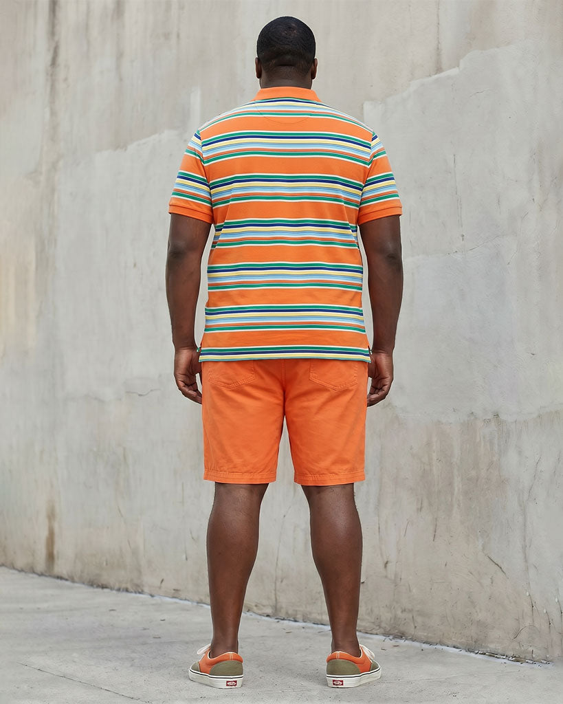 Big & Tall Men's Orange Summer Business Casual Polo Shirt Short Sleeve Shorts Set