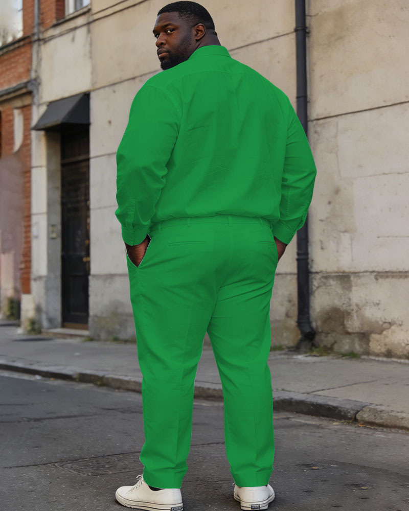 Men's Plus Size Black Day Green & Yellow & Red Ethnic Color Contrast Color BLACK Slogan Printed Long Sleeve Shirt Trousers Business Casual Suit