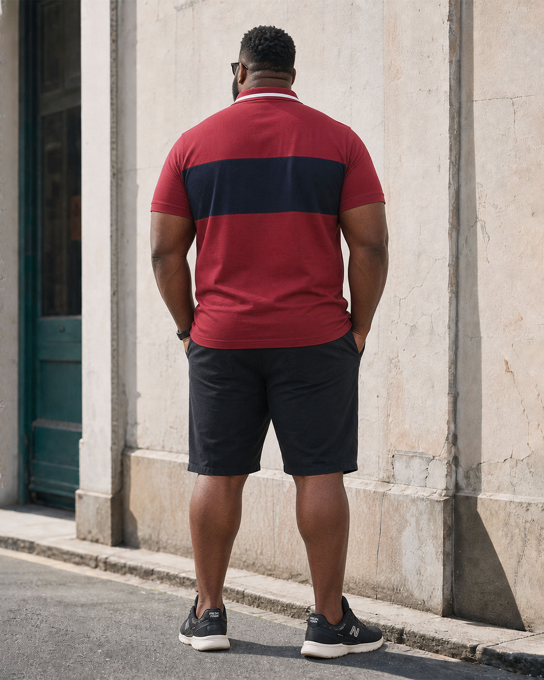 Big & Tall Men's Dark Red & Black Business Travel Casual POLO Shirt Short Sleeve Shorts Set