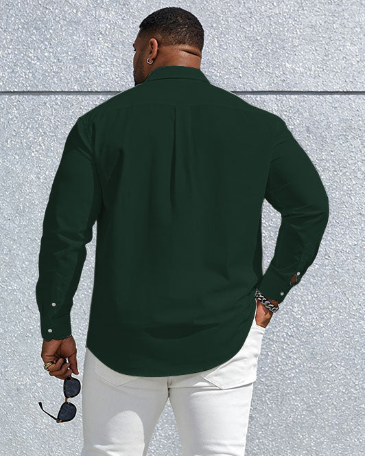 Men's Plus Size Casual Holiday White & Green Geometric Gentleman Wrinkle-Reproof New Lapel Long Sleeve Shirt