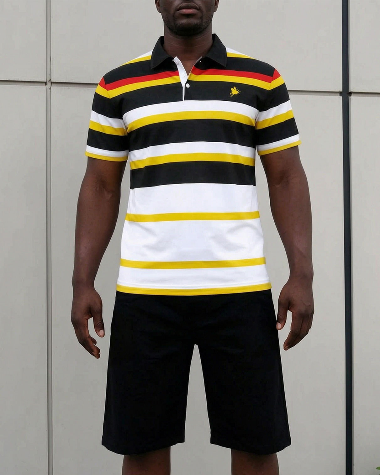 Big & Tall Men's Business Leisure Travel Daily Bright Color Striped POLO Shirt Short Sleeve Shorts Set