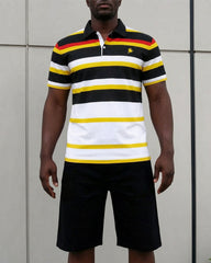 Big & Tall Men's Business Leisure Travel Daily Bright Color Striped POLO Shirt Short Sleeve Shorts Set