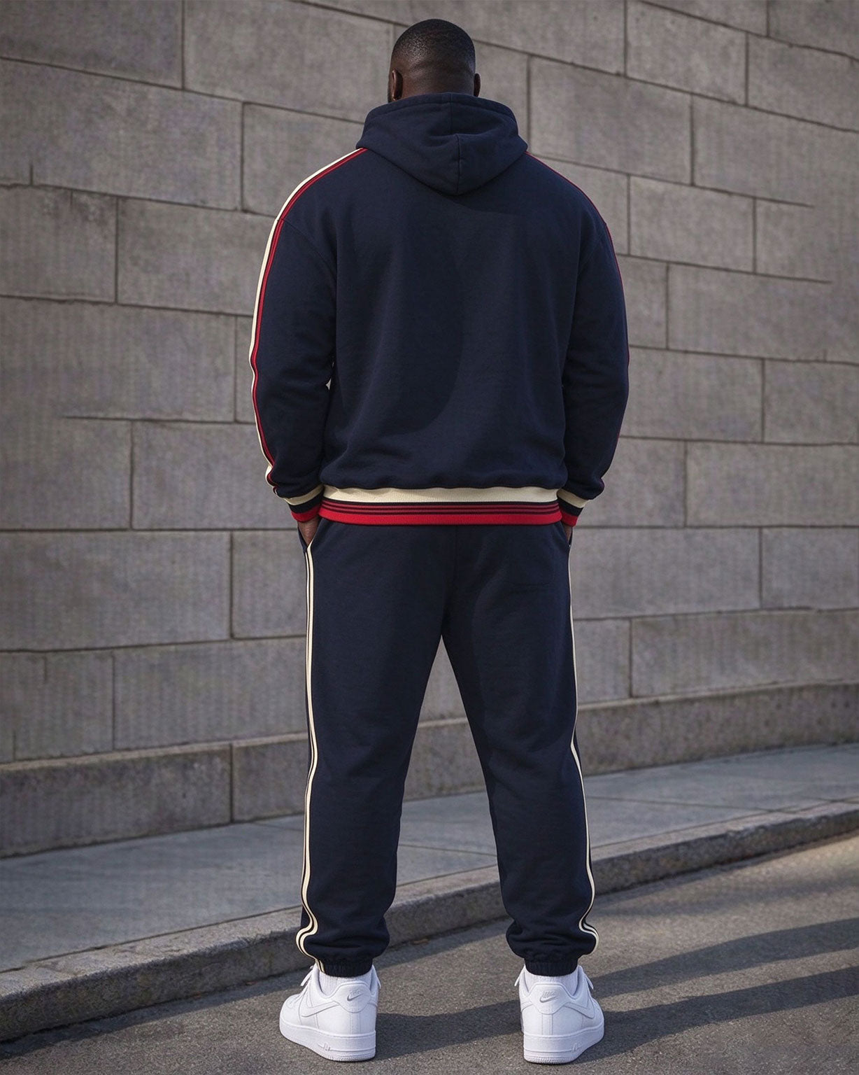 Large Size Men's Autumn And Winter Warm Cold-proof Gentleman's Tibetan Blue Side Woven Belt Printed Hoodie Sweatpants Set