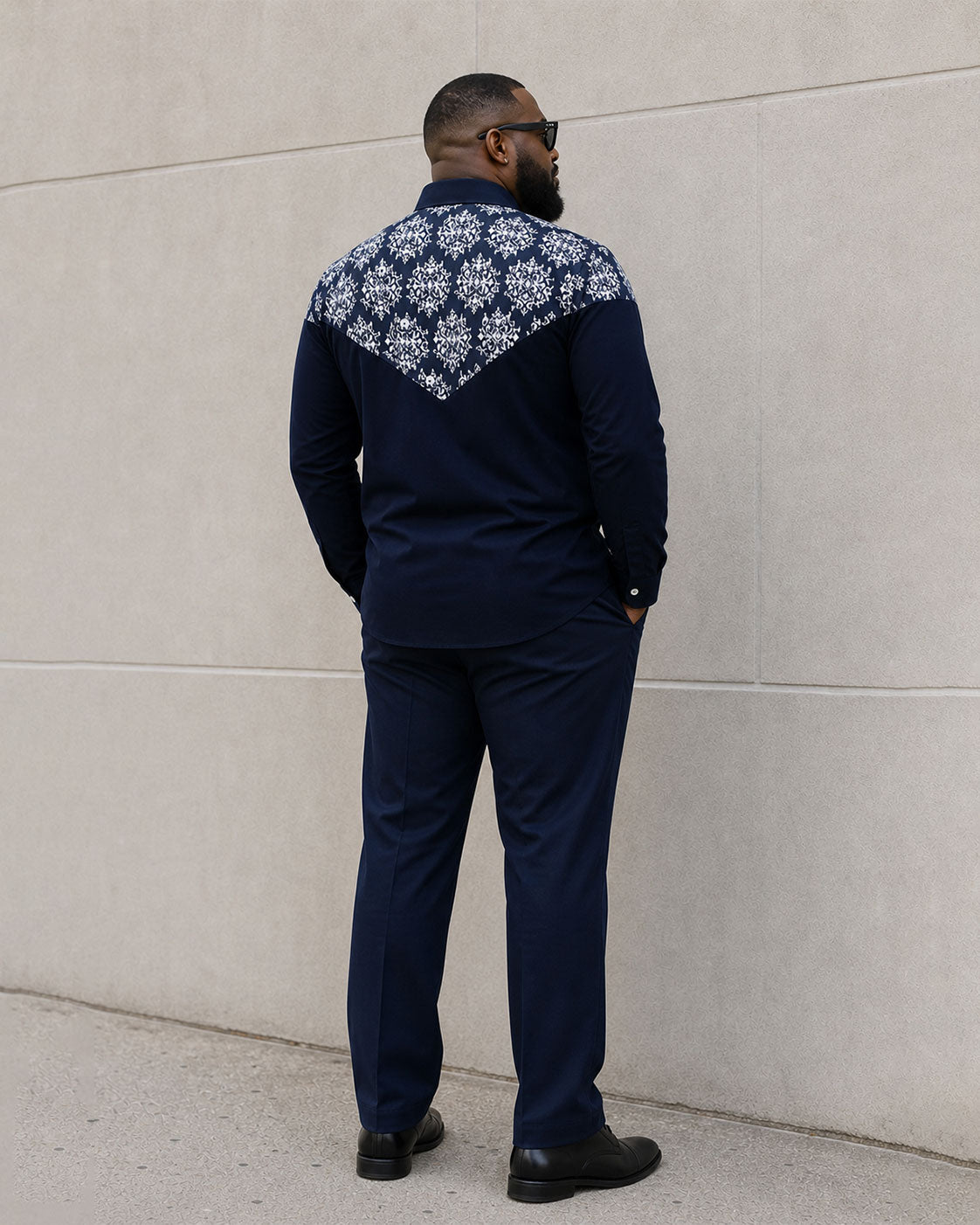 Big & Tall Men's Vintage Pattern Stitching Long Sleeve Shirt Trousers Suit