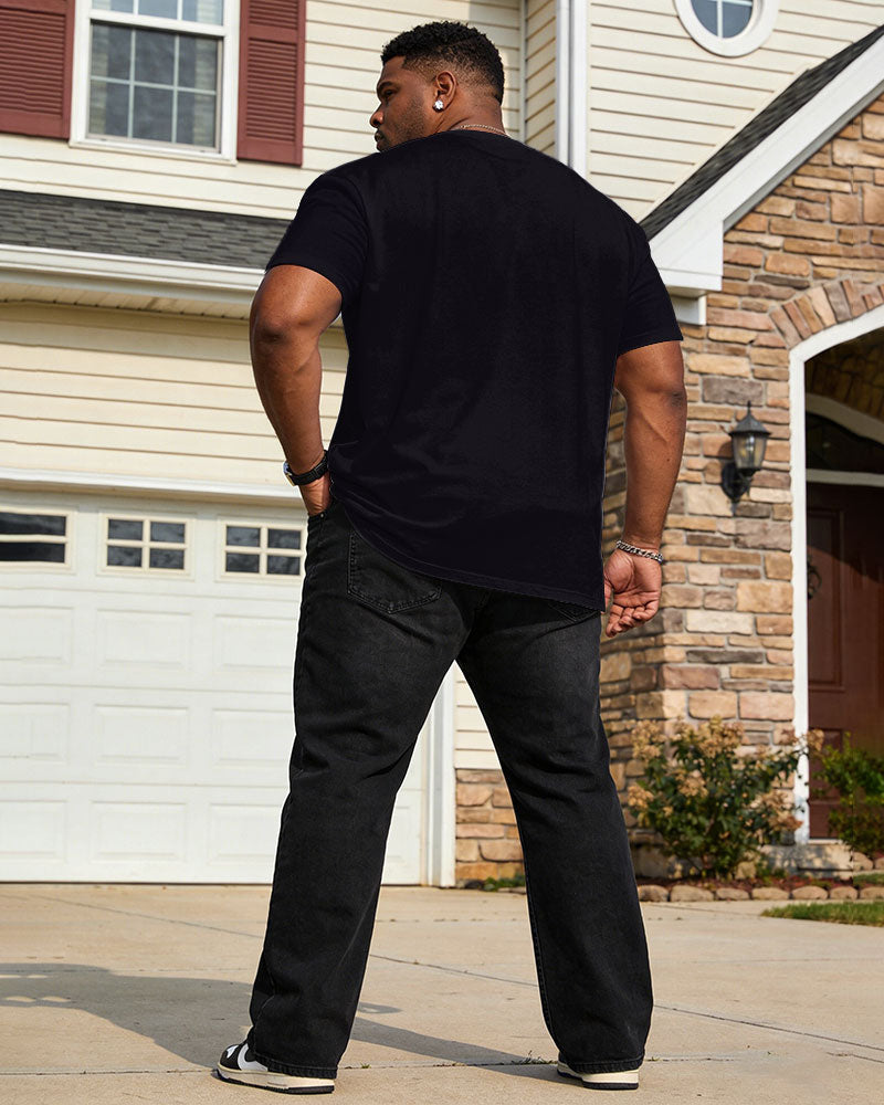 Men's Large Size Spring And Summer Casual Loose Comfortable Soft Black Front Rhinestone Short Sleeve T-Shirt