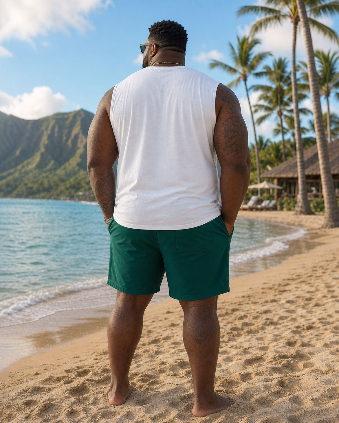 Big & Tall Men's Hawaiian Vacation Chest Large Printed Pattern Vest Shorts Set