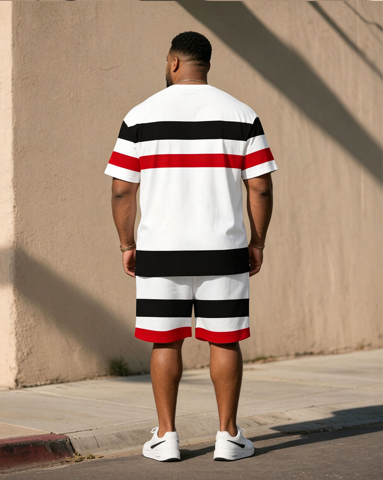 Big & Tall Men's Simple Casual Thick Striped Stitching T-Shirt Shorts Set