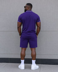 Big & Tall Men's Simple Daily Leisure Travel Vacation Purple POLO Shirt Short Sleeve Shorts Set