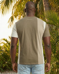 Big & Tall Men's Khaki 3-color Contrast Stitching Short-sleeved T-shirt