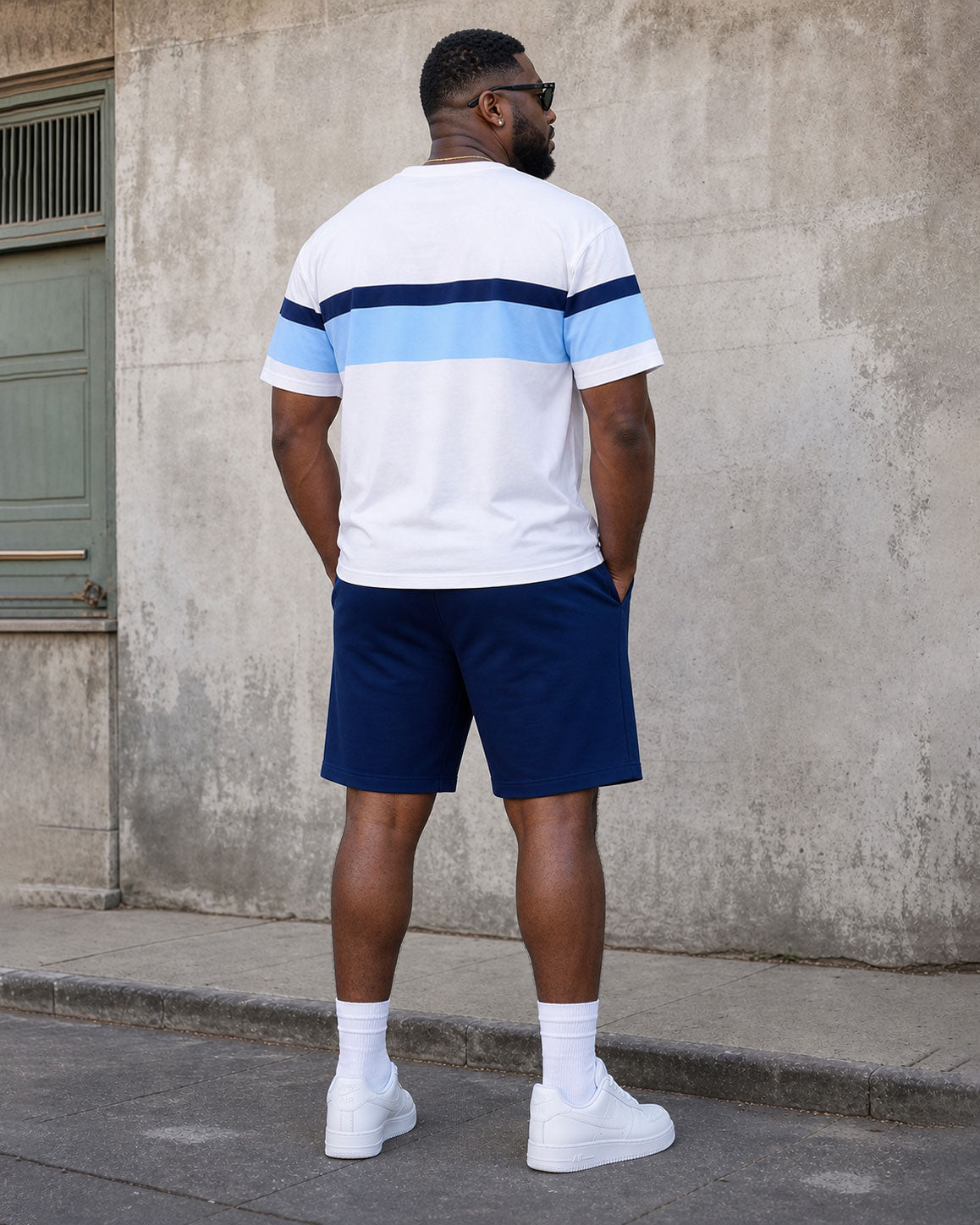 Big & Tall Men's White Simple Casual Contrast Small Label Printed Short Sleeve T-Shirt Shorts Set