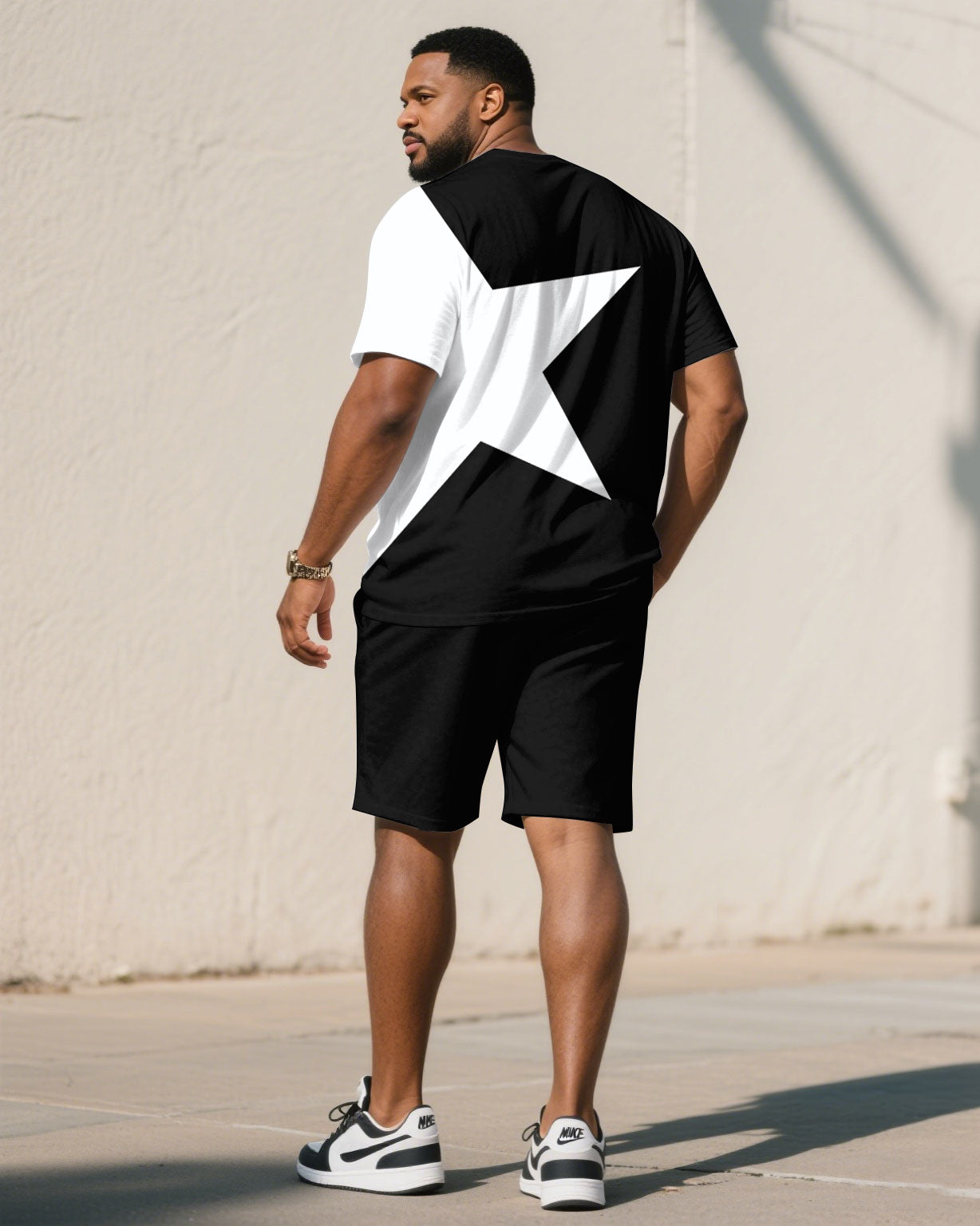 Big & Tall Men's Big Five-star Geometric Contrast Stitching T-shirt Short Sleeve Suit