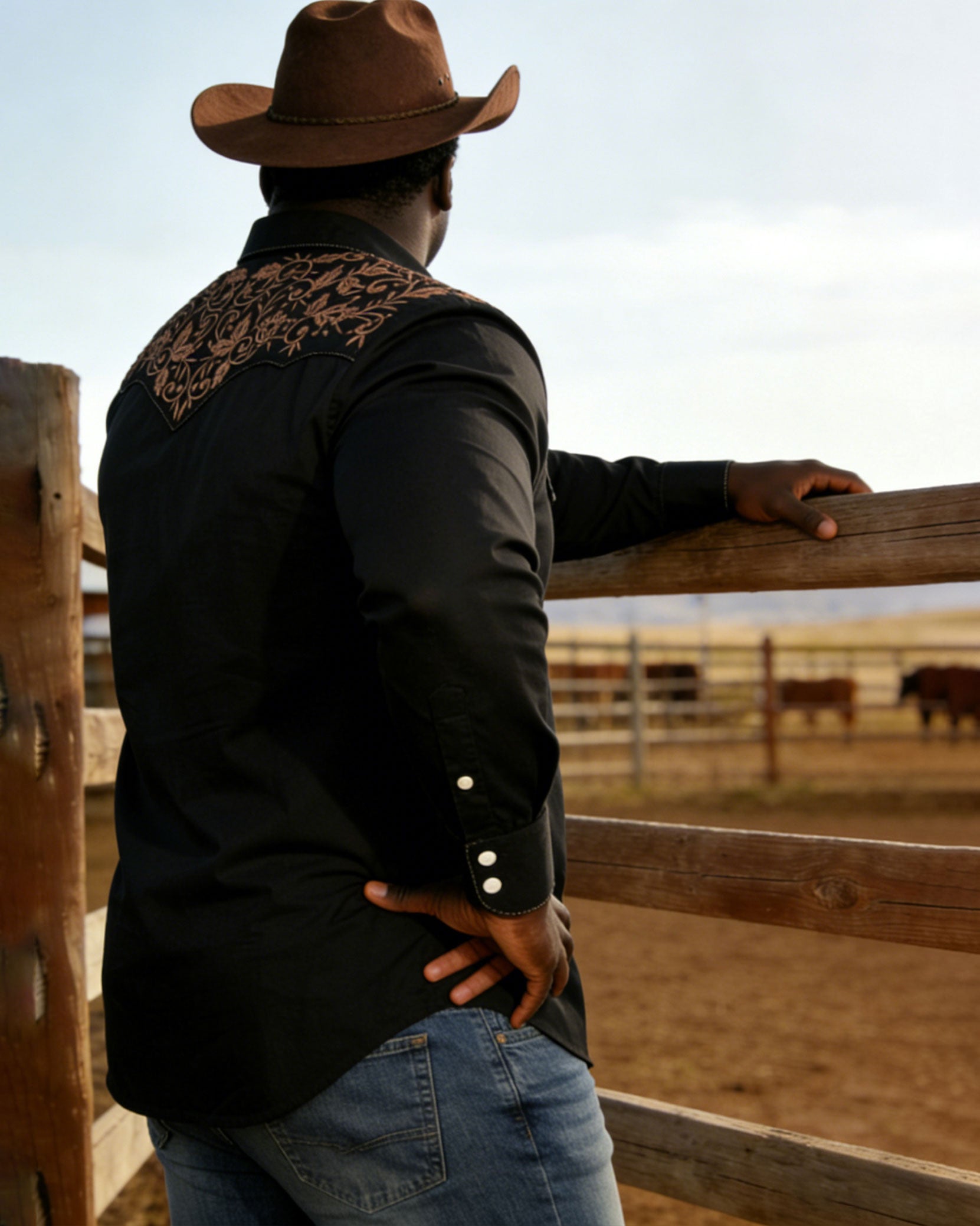 Big & Tall Men's Western Denim Black Long Sleeve Shirt