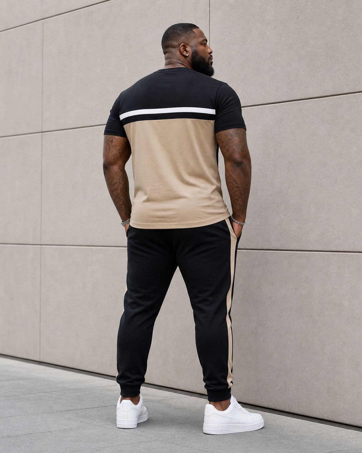 Big & Tall Men's Simple Casual Stitching Contrast Color Design Chest Handwritten Slogan Short Sleeve T-shirt Sports Pants Set