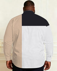 Men's Plus Size Casual Colorblock Small Label Printed Slim-fit Business Slim-fit Stretch Long-sleeved Shirt