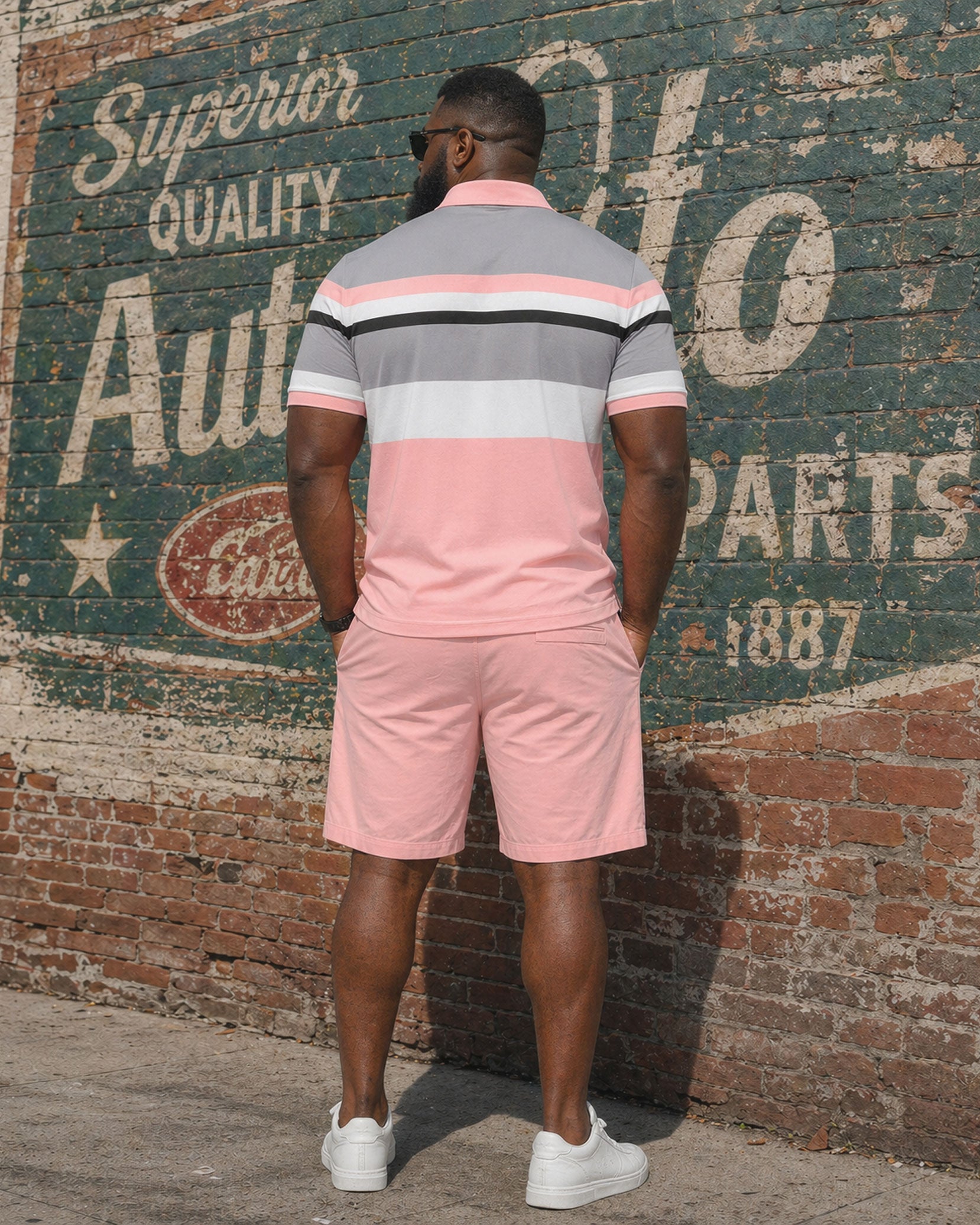Big & Tall Men's Casual Fashion Holiday Pink Short Sleeve Polo Shirt Shorts Set