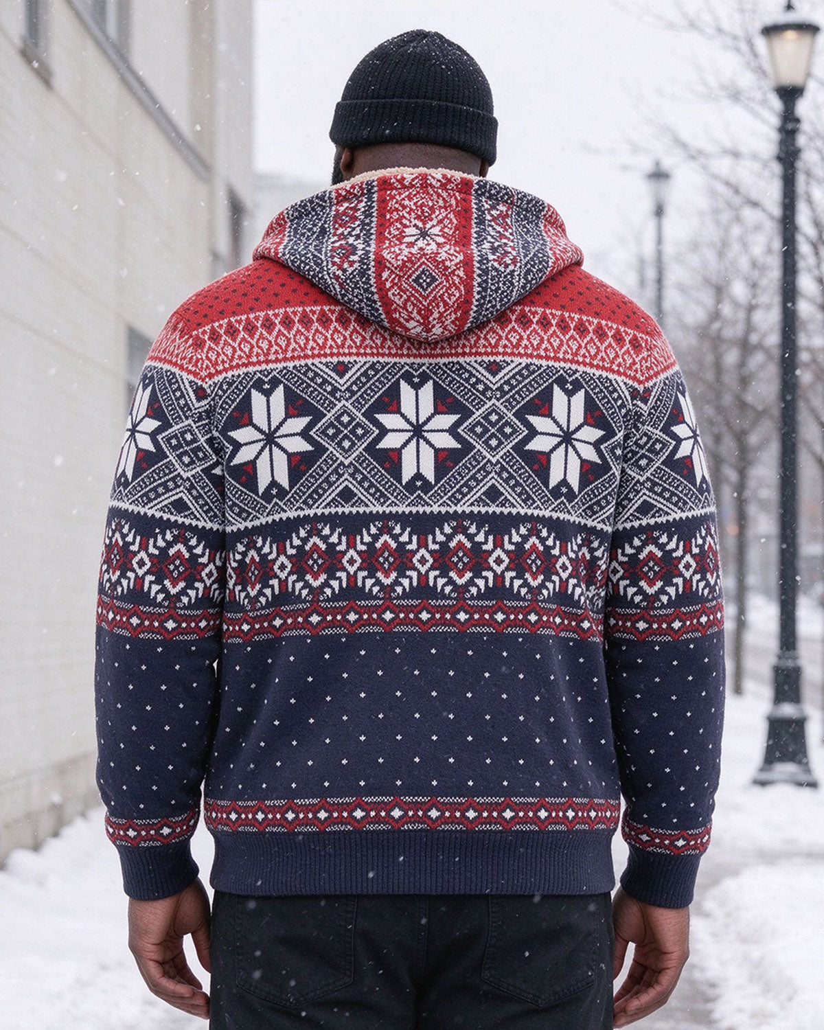 Large Size Men's Autumn And Winter Warm Fleece-lined Cold-proof Christmas Vintage Party Casual Jacket Hooded Jacket