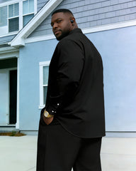 Men's Plus Size Casual Simple Vacation 3D Lion King Printed Black Wrinkle-resistant New Lasel Long-sleeved Shirt