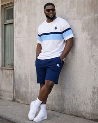 Big & Tall Men's White Simple Casual Contrast Small Label Printed Short Sleeve T-Shirt Shorts Set
