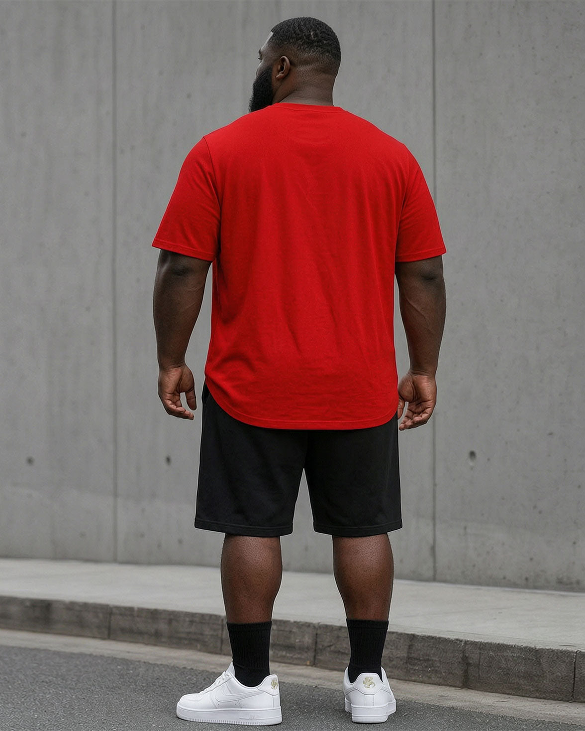 Big & Tall Men's Daily Travel Leisure Party Red & Black Short Sleeve T-Shirt Shorts Set