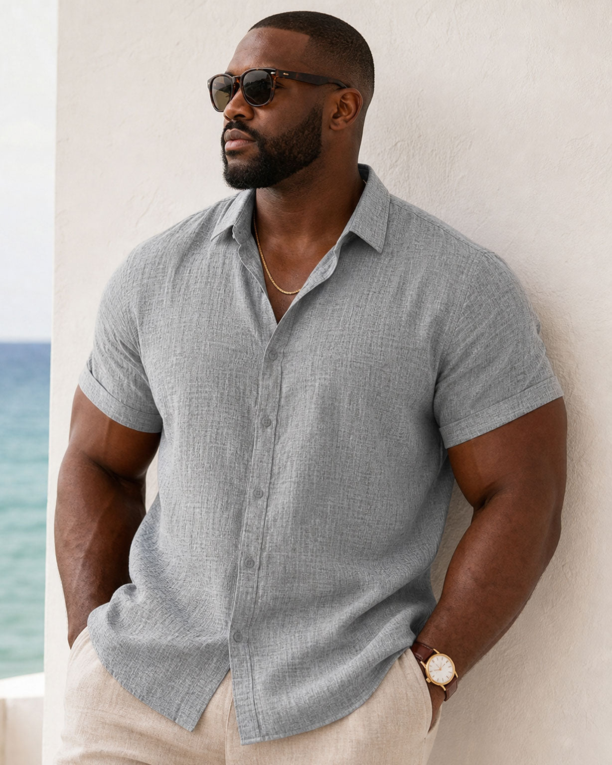 Men's Loose Sweatshirt Cotton Linen Shirt Beach Large Size Men's Short-sleeved Shirt