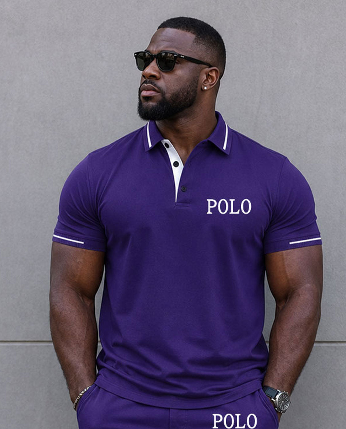 Big & Tall Men's Simple Daily Leisure Travel Vacation Purple POLO Shirt Short Sleeve Shorts Set
