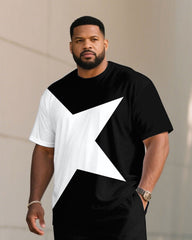 Big & Tall Men's Big Five-star Geometric Contrast Stitching T-shirt Short Sleeve Suit
