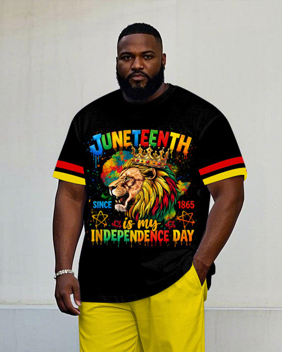 Big Tall June Lion-African Pride Free Short Sleeve T-Shirt Pants Set