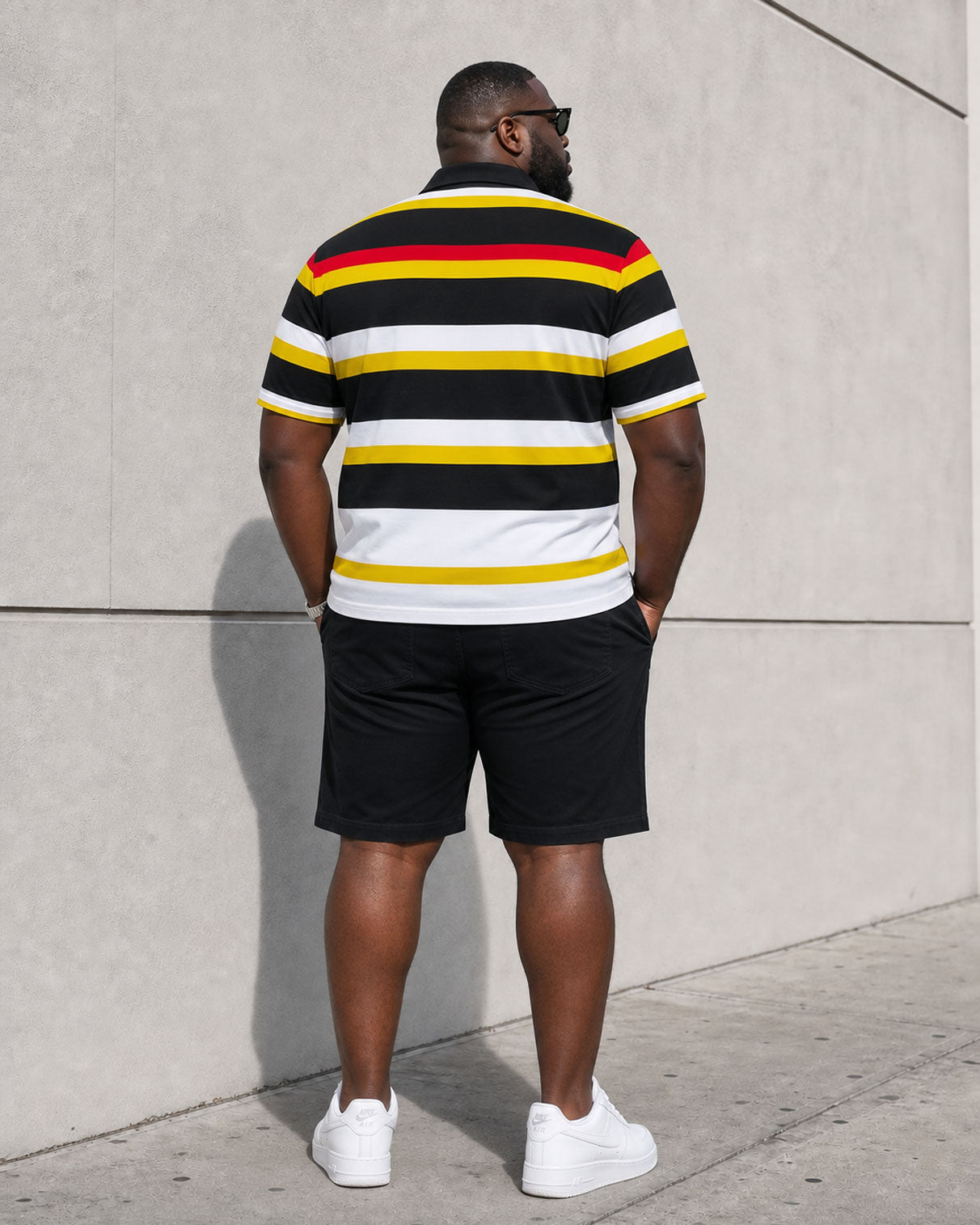 Big & Tall Men's Business Leisure Travel Daily Bright Color Striped POLO Shirt Short Sleeve Shorts Set