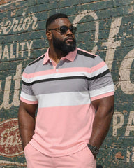 Big & Tall Men's Casual Fashion Holiday Pink Short Sleeve Polo Shirt Shorts Set