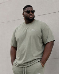 Big & Tall Men's Daily Leisure Simple Travel Hiking Chest Small Label Printed Short Sleeve T-shirt Sports Pants Set